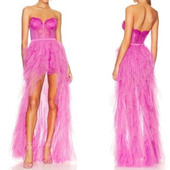 Revolve x For Love & Lemons Pink Lace Maxi Bustier Gown...